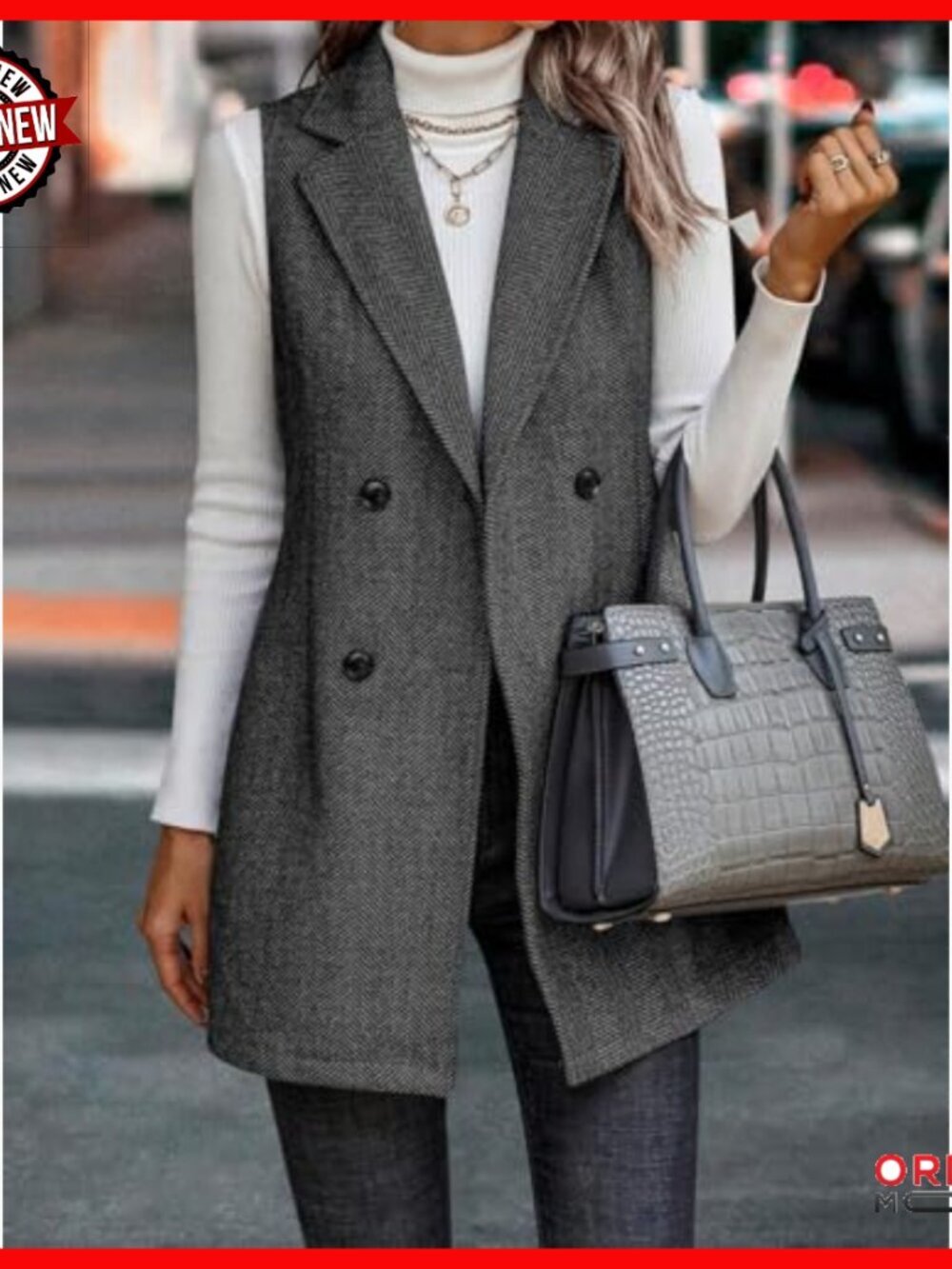 Wool Blend Long Vest Sleeveless Blazer Trench Style Button Front - Picture 3 of 5